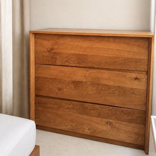 Custom-Made Natural Wood Drawer Unit