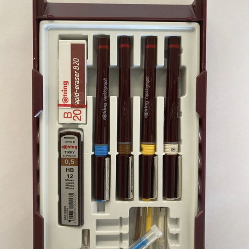 Rotring College Kit new, set of 4 rapidographs with eraser and leads