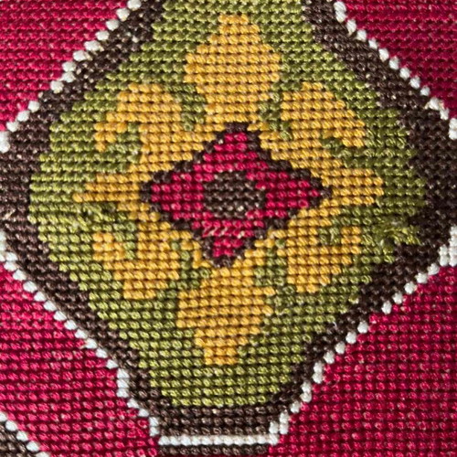 Vintage embroidery set used, table runner and square doily with trim