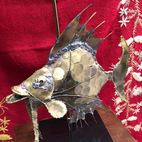 Bronze lamp used by artist Daniel d'haeseleer, 1970s fish sculpture