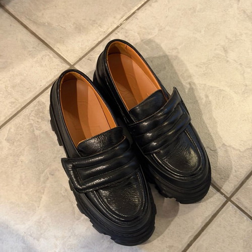 Leather moccasins Ganni size 37 like new, black