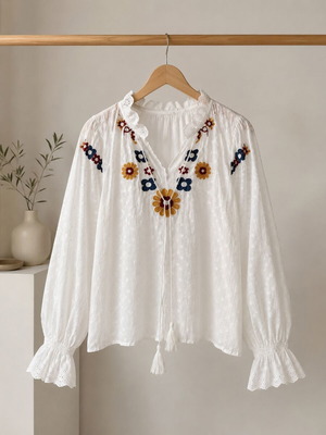 Drole de copine polka dot blouse like new, white, size M
