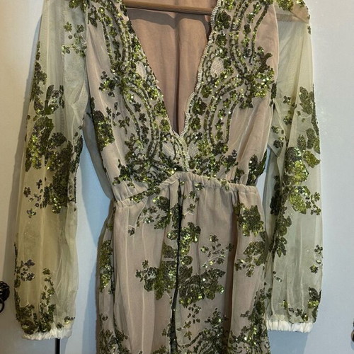 Sequin jumpsuit size M like new, beige and green