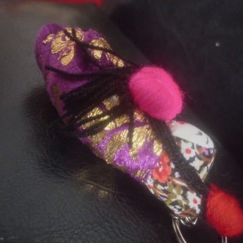 Ethnic fabric wallet set with doll keychain, 5 pieces