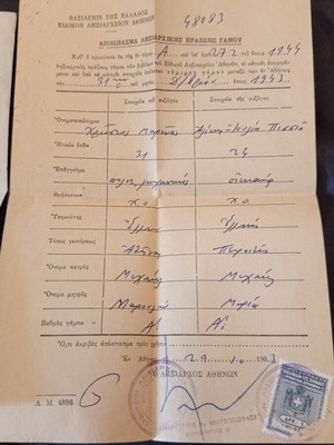 Marriage certificate 1943 and urban planning document 1956 used