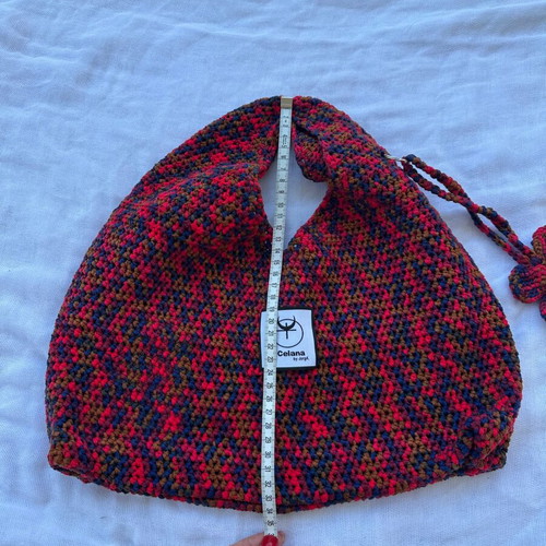 Crochet shoulder bag with flower charm, multicolor