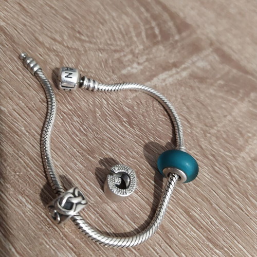 Pandora 925 Silver Chain Set with 3 Charms used