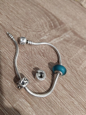 Pandora 925 Silver Chain Set with 3 Charms used