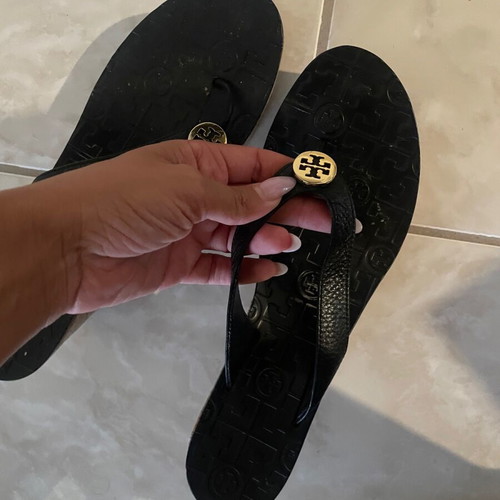 Tory Burch black platforms like new with gold logo, size 41