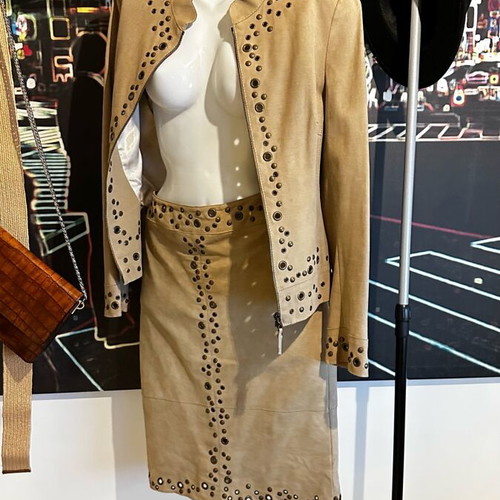 Karen Millen vintage suede set with bronze details