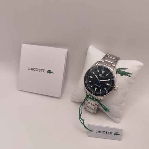 Lacoste Boston 3-Hand men's watch with silver bracelet and black dial