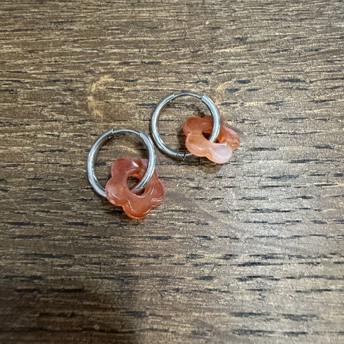 Silver hoop earrings with salmon flower accents new