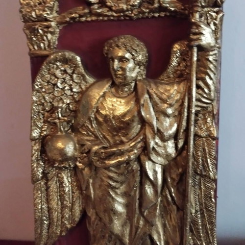 Storage box papier-mâché used with gilt angel decoration