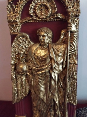 Storage box papier-mâché used with gilt angel decoration