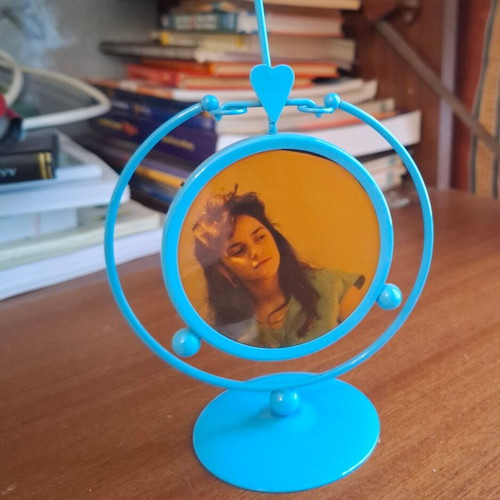Blue metal tabletop photo frame, 15 cm height