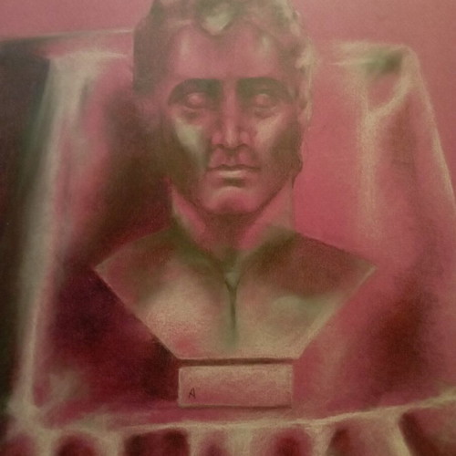 Alexander the Great bust drawing with pencil and pastel, new