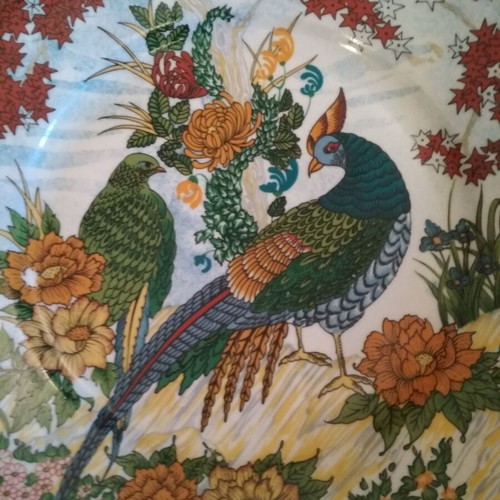 Vintage porcelain decorative plate with easel, oriental style