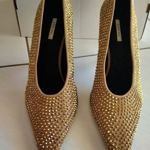 Gold high heel shoes new, size 41, 8 cm heel