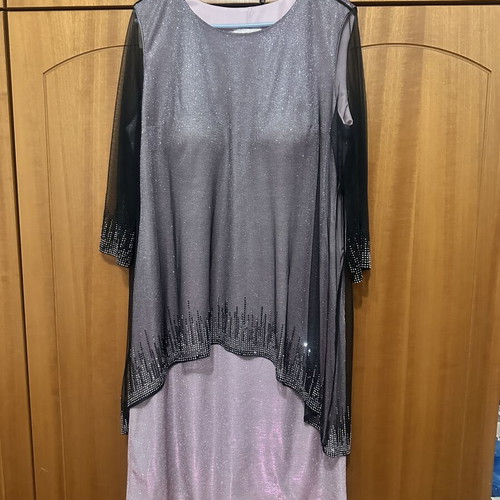 Evening dress with transparency, rhinestones and chest support size 46 like new