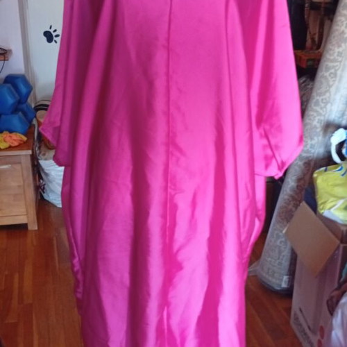 Satin caftan, fuchsia, XL, front opening, open shoulders