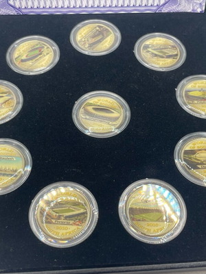 South Africa collection of 10 used enameled 5 Rand coins 2010