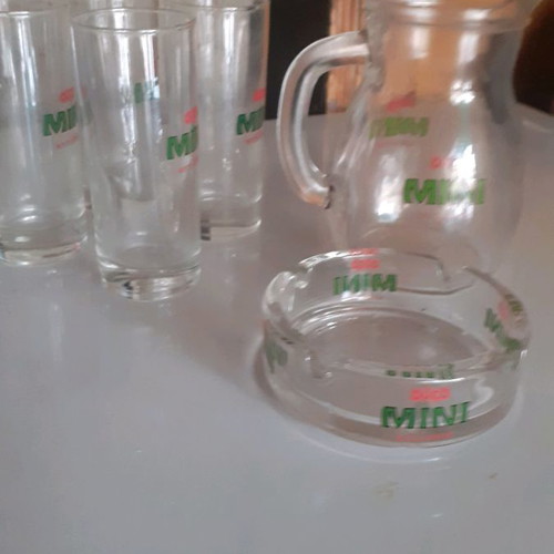 Mini Ouzo set new with 4 glasses, jug and ashtray