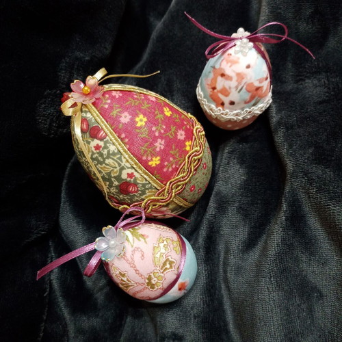 Set of 3 handmade Easter eggs printed fabric like new