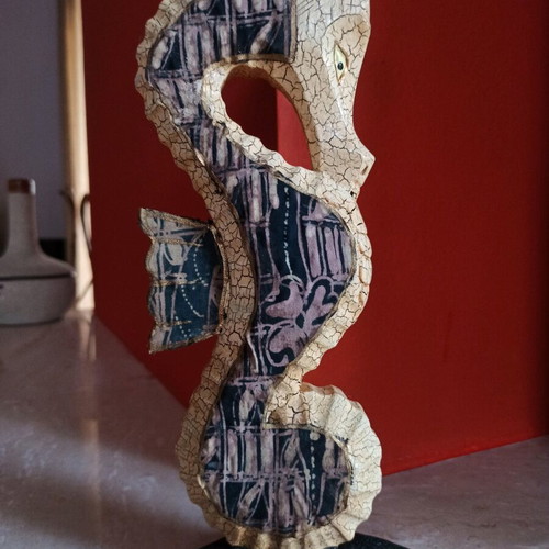 Wooden decorative seahorse new, handmade with batik fabric