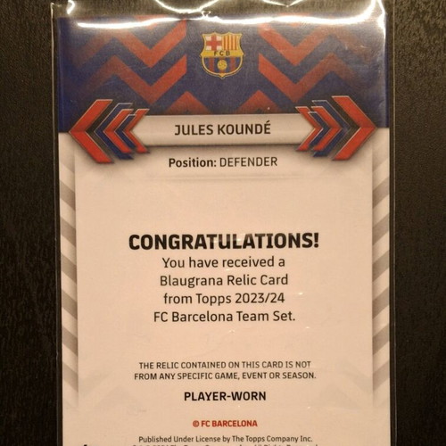 Jules Kounde Barcelona collectible card 2023-2024 new