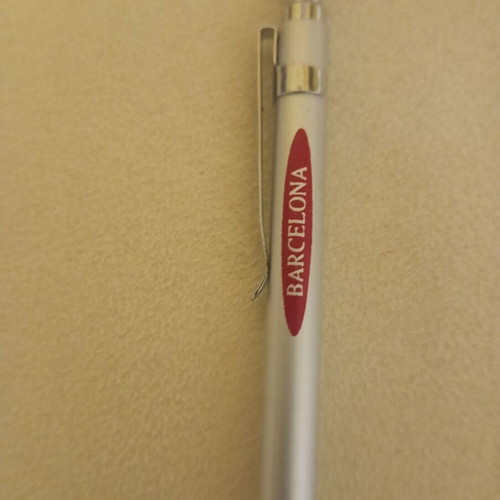 Souvenir pen from Barcelona new, satin silver metal