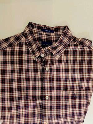 Καρό πουκάμισο Gant μακρυμάνικο βαμβακερό καινούργιο, καφέ και κόκκινο