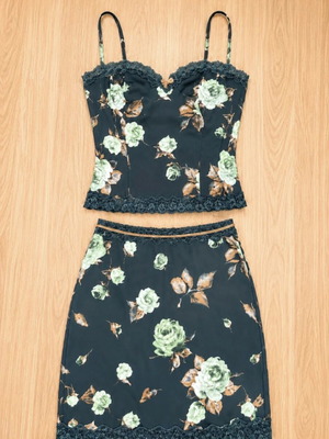 Designer σετ Cinema by Panos Zinas σατέν floral corset bustier top και φούστα Y2K σαν καινούργιο