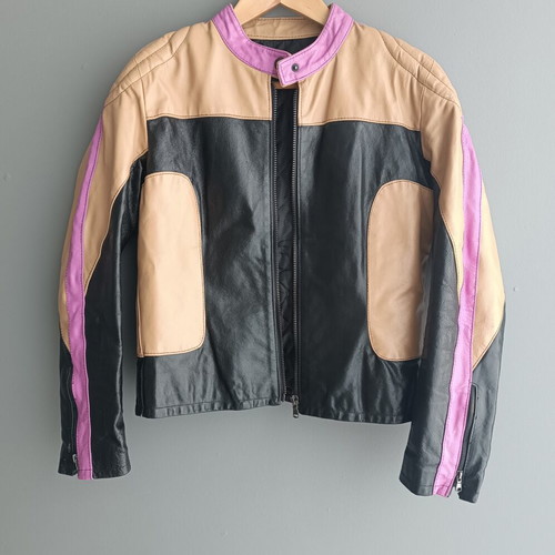 LIST genuine leather biker jacket color block M 46