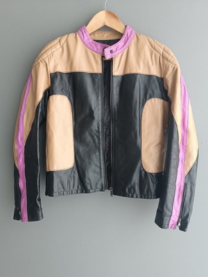 LIST genuine leather biker jacket color block M 46