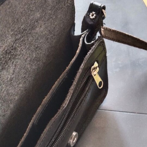 Women's crossbody bag like new, black genuine leather, Greek made