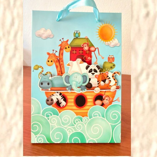 Noah's Ark gift bag with satin ribbon handle