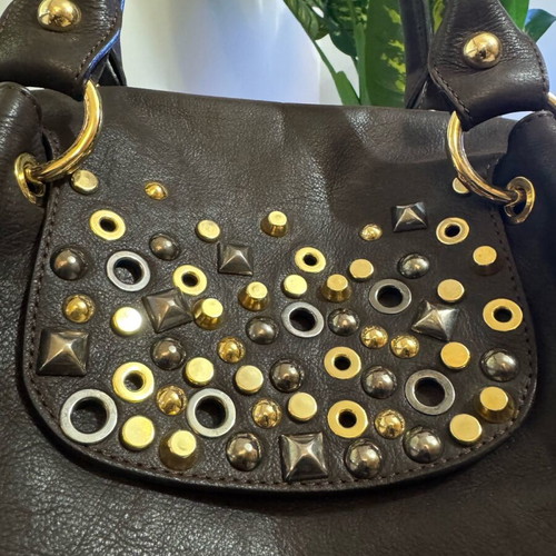 Italian designer brown leather shoulder bag like new