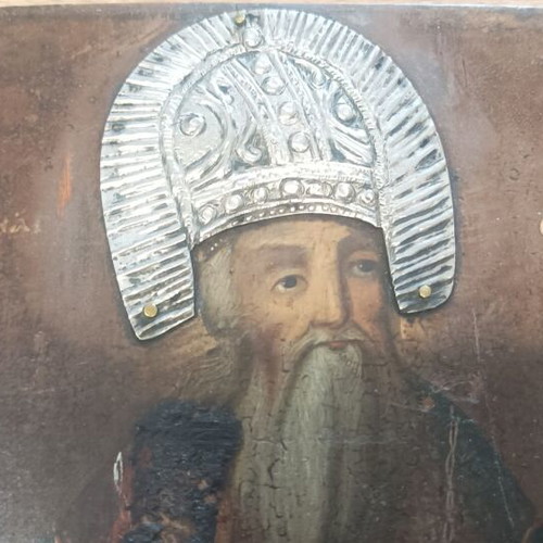 Russian Orthodox Icon 19th Century with Silver Oklad used