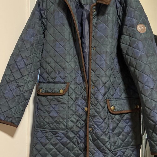 Ralph Lauren thin quilted jacket, blue/teal with brown corduroy collar