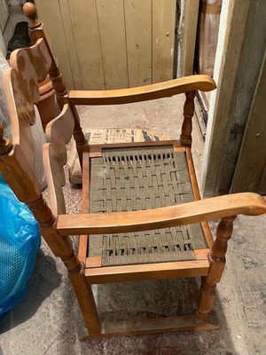 Armchair with wicker used, large seat opening 0.55cm