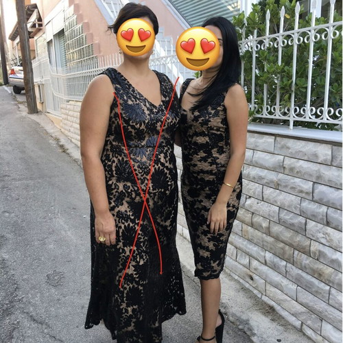 E.makkou evening dress with lace and sequins, black and nude, midi, like new