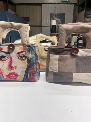 Handmade fabric bag new, multicolor with wooden button