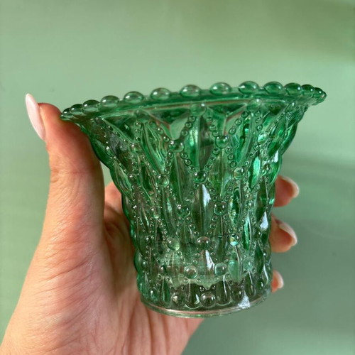 Set of 2 glass carved tealight candle holders