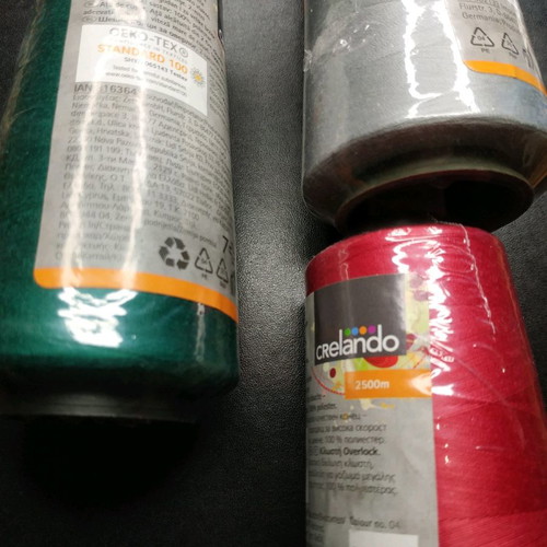 Set of new threads for sewing machine in green, gray and red