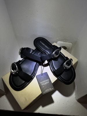 Leather women's slippers size 38, new, black