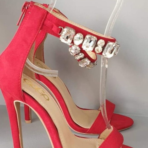 Red sandals new with crystal stone decoration