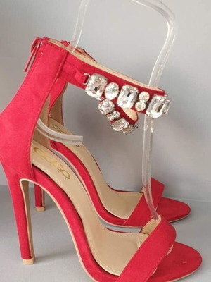 Red sandals new with crystal stone decoration