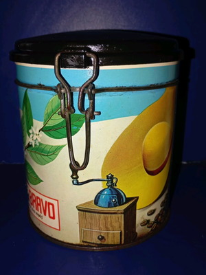 Collectible metal cylindrical BRAVO tin used