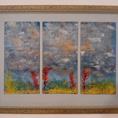 Triptych painting new with acrylic colors Vythos