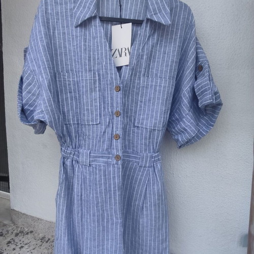 Zara striped linen blend playsuit jumpsuit, small, boho chic